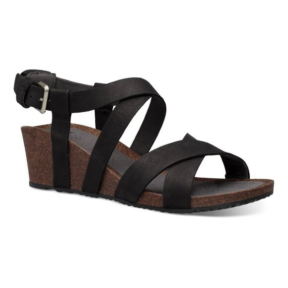 Teva Women's Black Mahonia 1106860 Wedge Leather Classic Strappy Sandal Size 10 - Picture 1 of 7